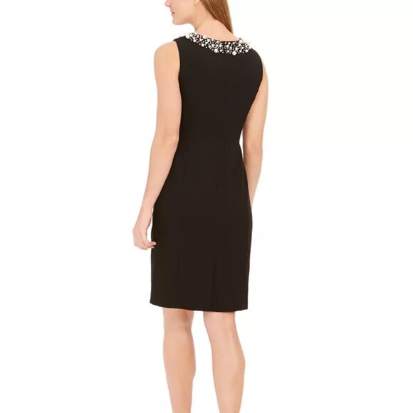 Calvin Klein Faux Pearl Trim Black Sheath Dress - Picture 2 of 10
